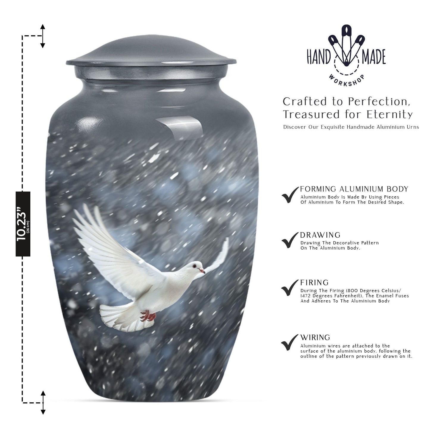 10-inch aluminium dove urn.