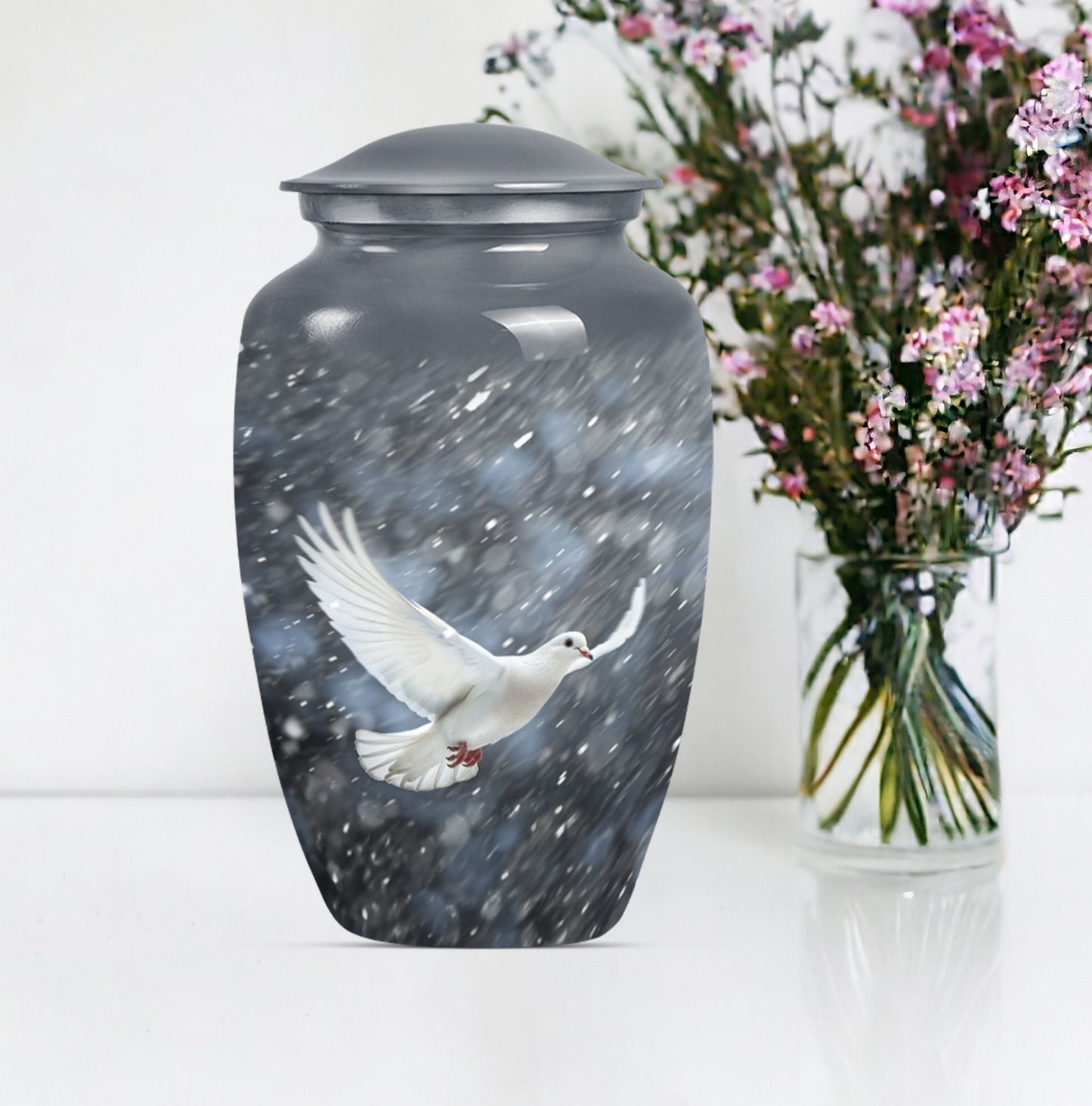 10-inch aluminium dove urn.