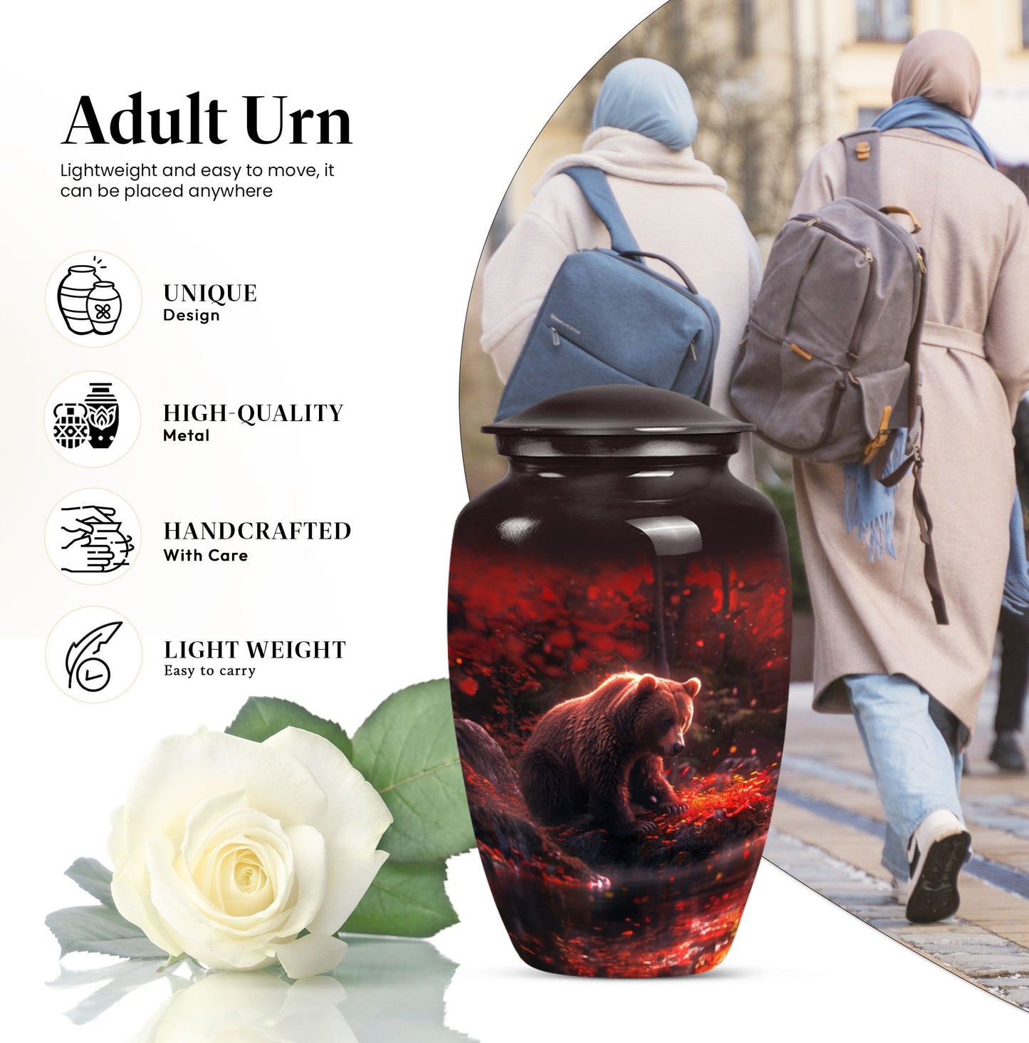 Classic 10-inch aluminium Large Bear Urn for cremation ashes