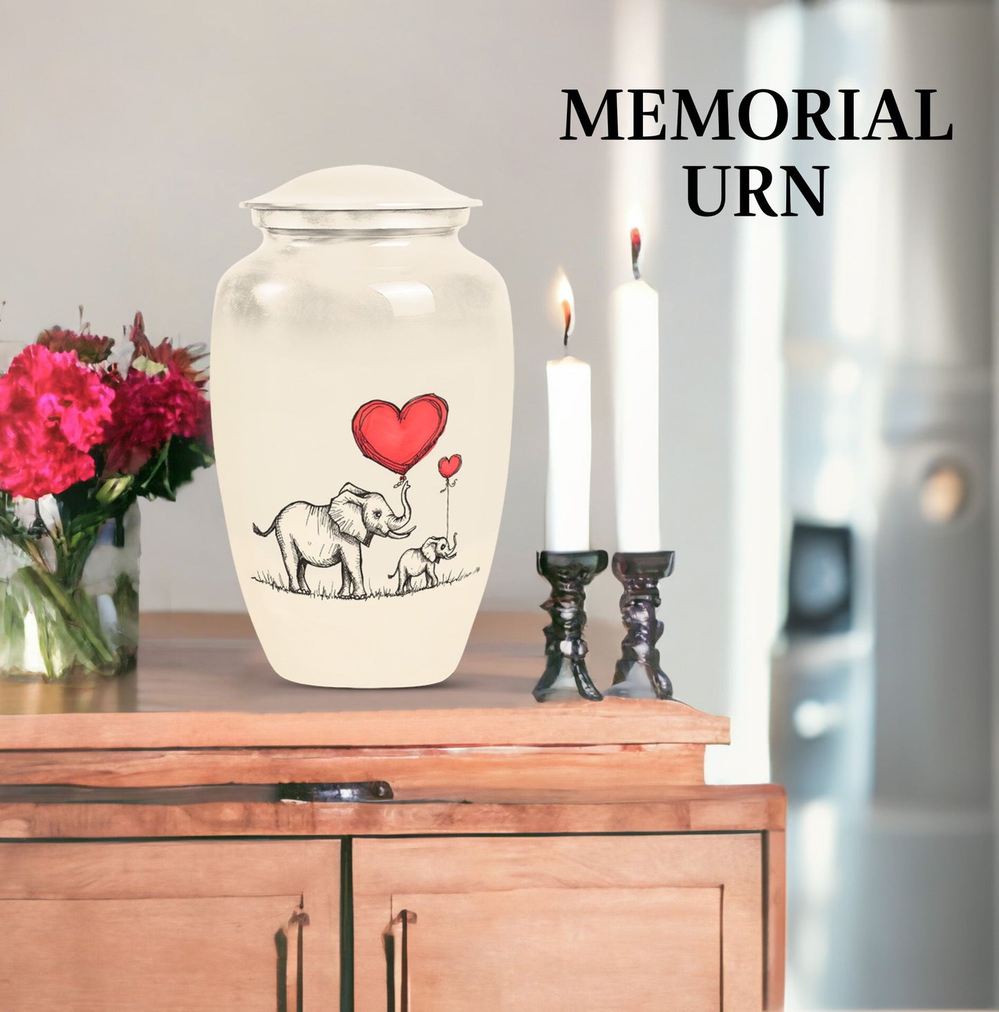 classic Elephant family urn for human ashes.