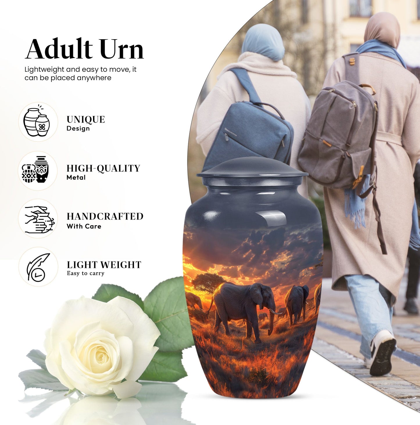 Classic elephant family urn for adult ashes 