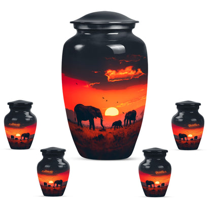 10-inch classic elephant family urn with engraving option,