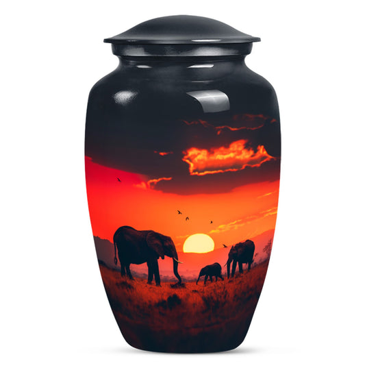 Elephant Family Medium Size Urn Funeral, Ashes Urn