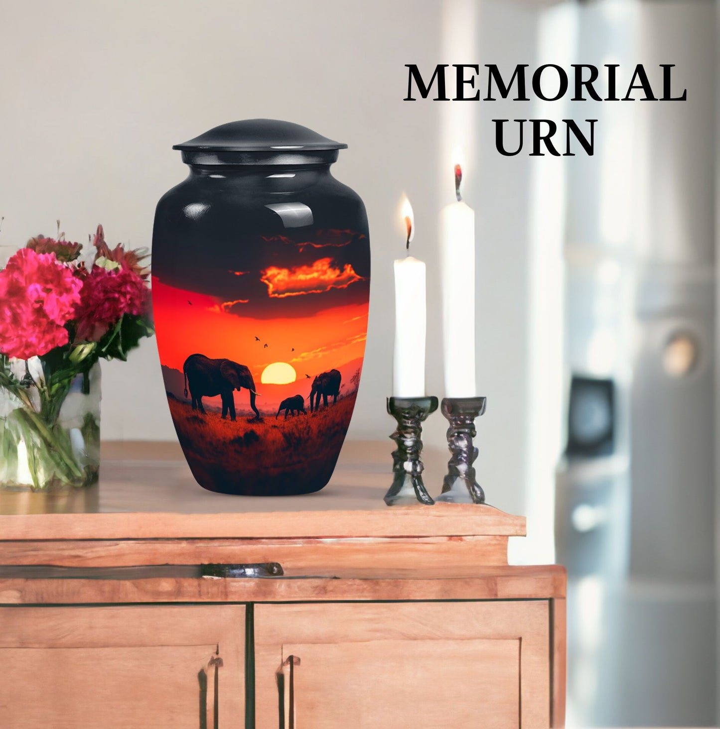 10-inch classic elephant family urn with engraving option,
