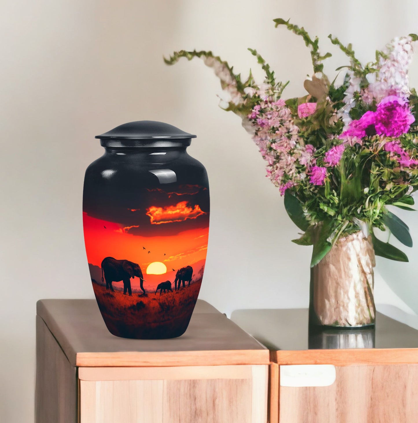 10-inch classic elephant family urn with engraving option,