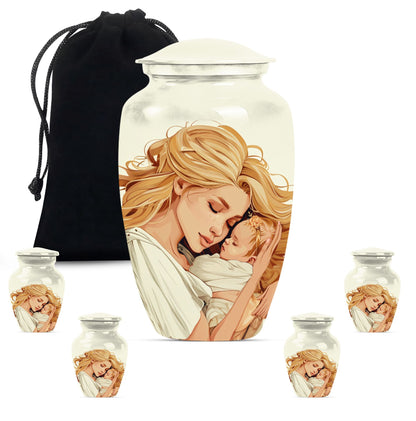 classic aluminum mother urn with personalization option.