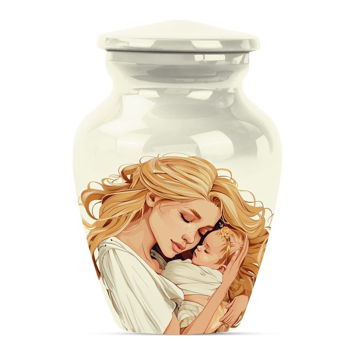 classic aluminum mother urn with personalization option.