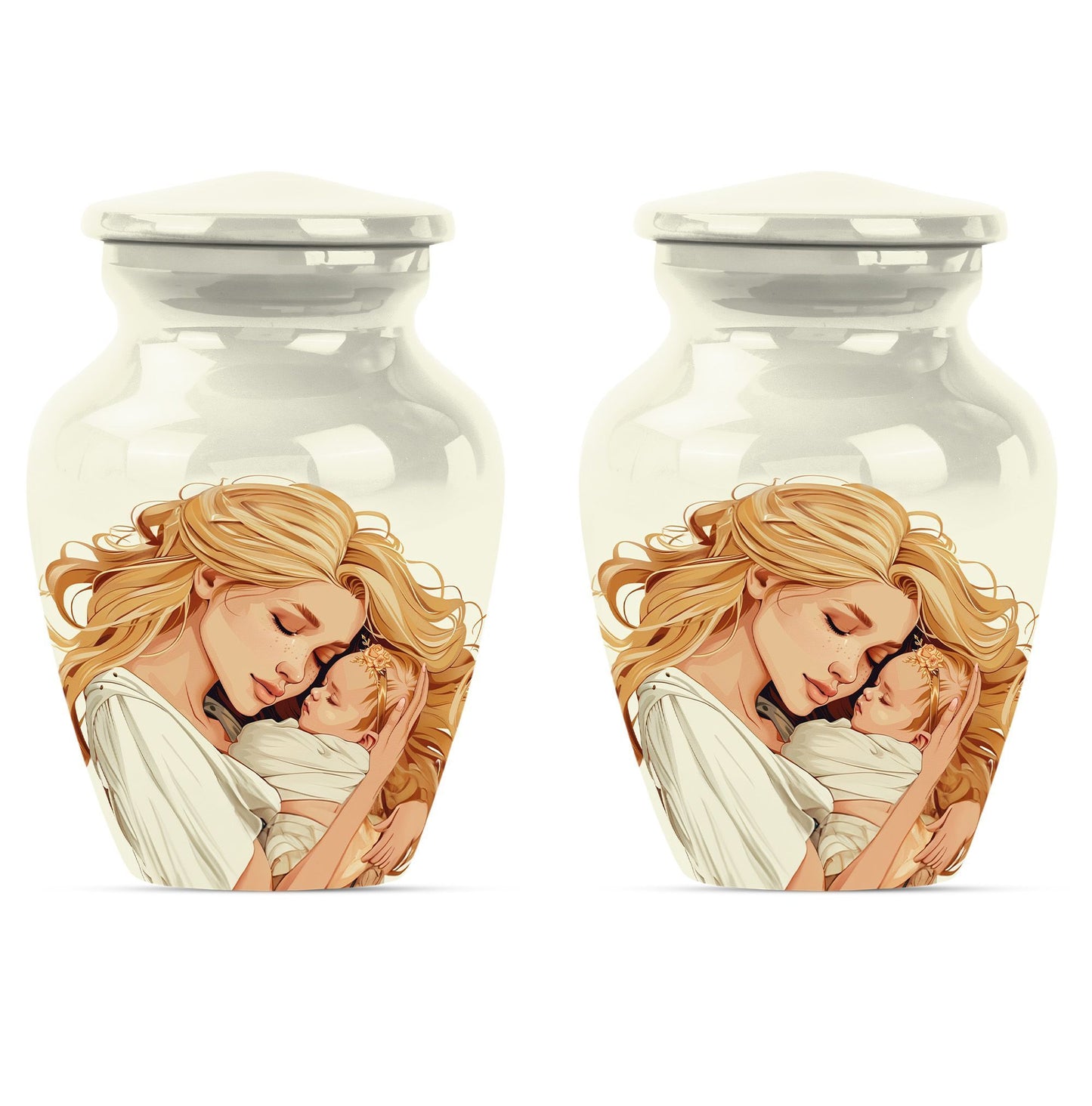 classic aluminum mother urn with personalization option.