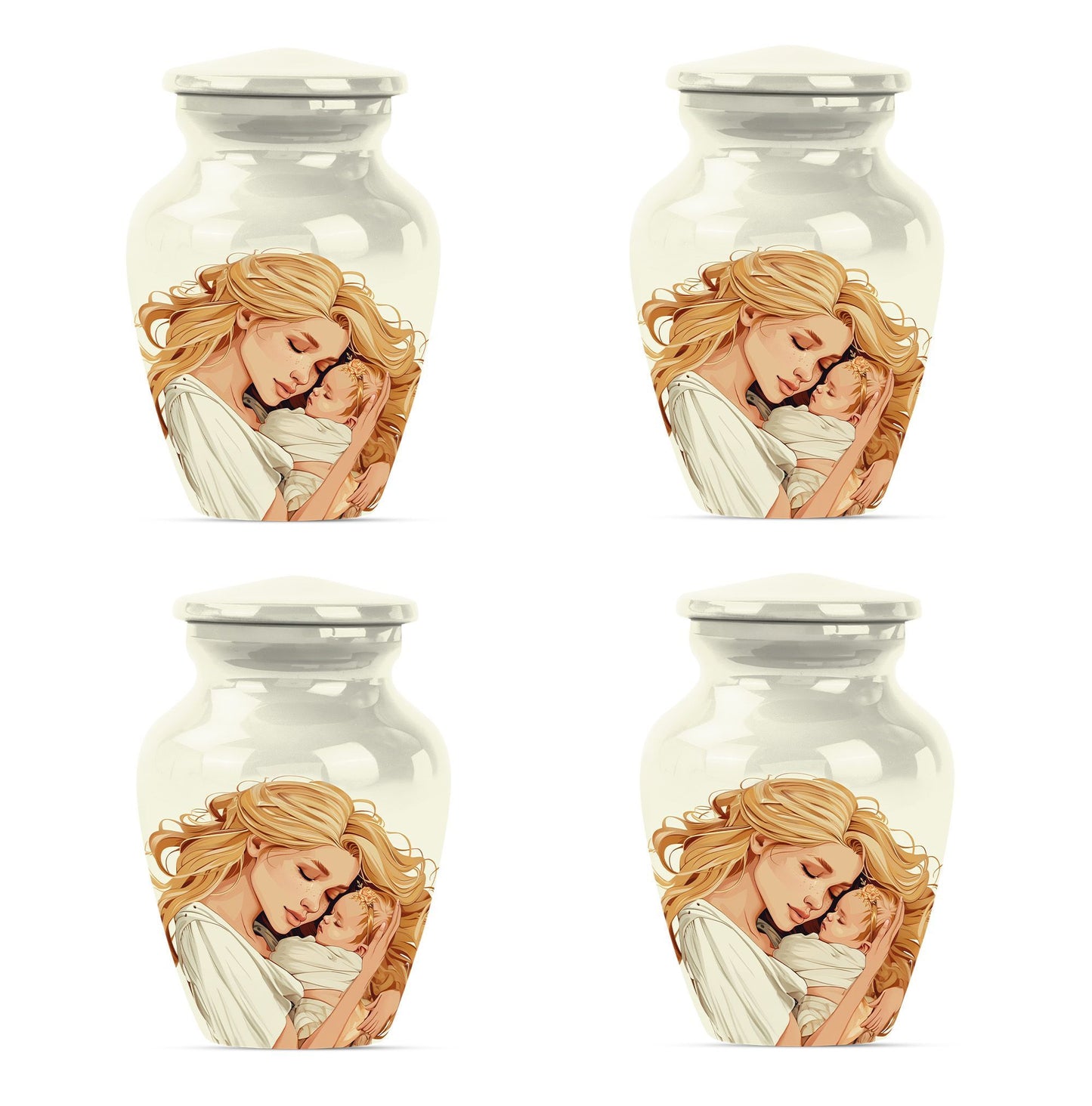 classic aluminum mother urn with personalization option.