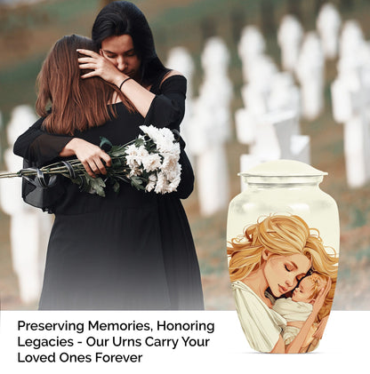 classic aluminum mother urn with personalization option.