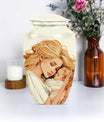 classic aluminum mother urn with personalization option.