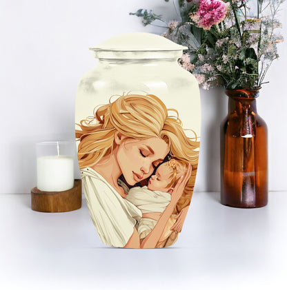 classic aluminum mother urn with personalization option.
