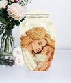 classic aluminum mother urn with personalization option.