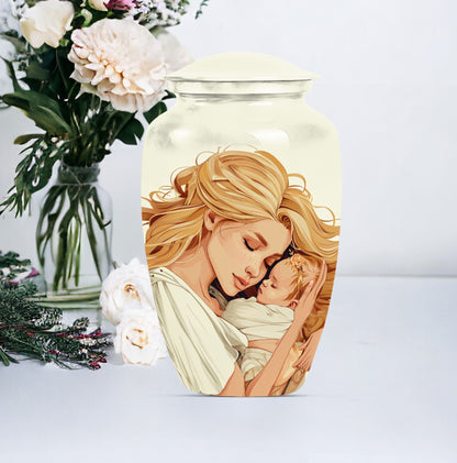 classic aluminum mother urn with personalization option.