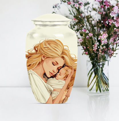 classic aluminum mother urn with personalization option.
