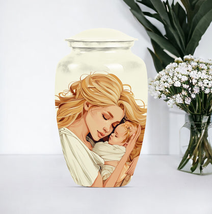 classic aluminum mother urn with personalization option.