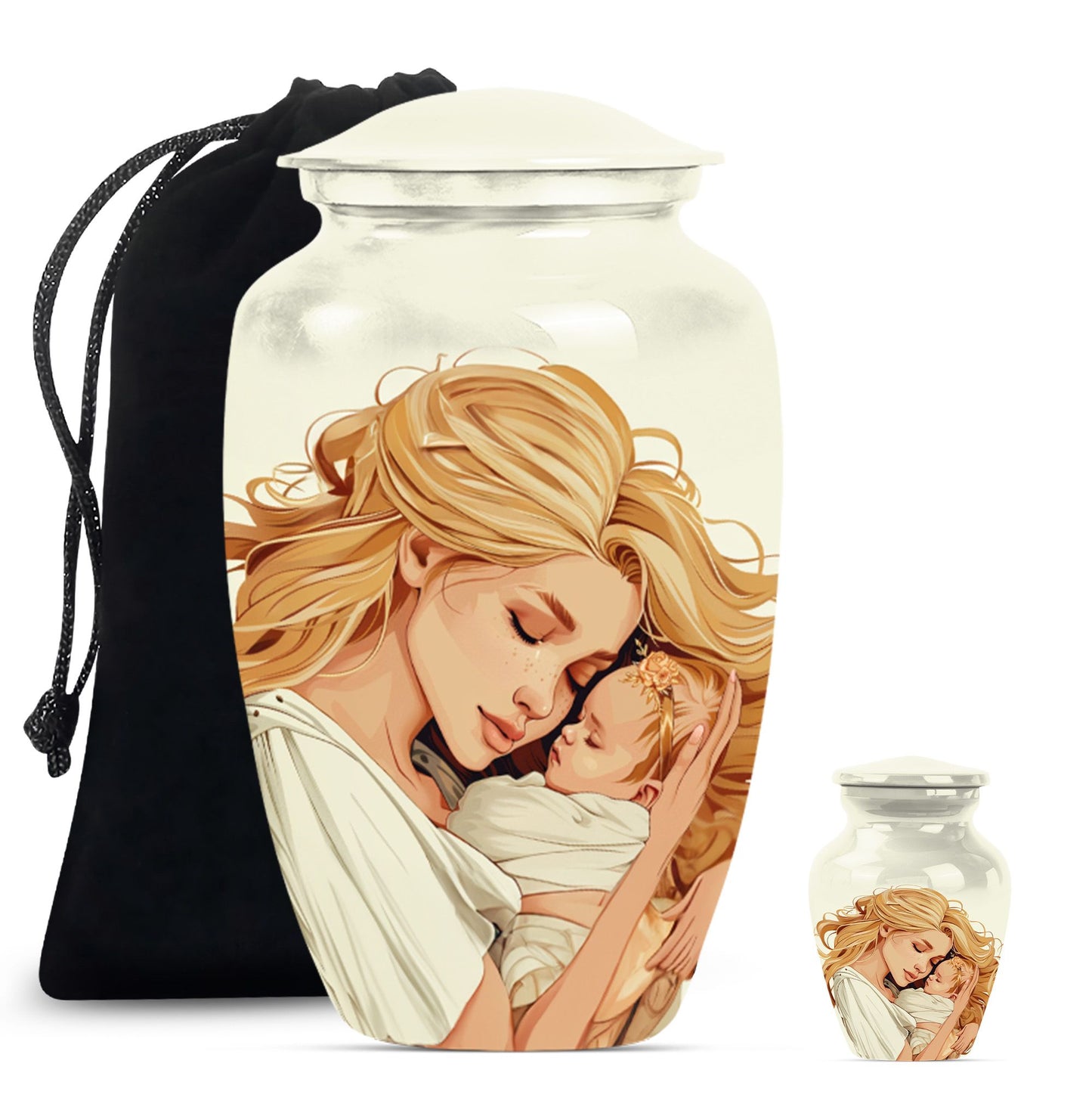 classic aluminum mother urn with personalization option.