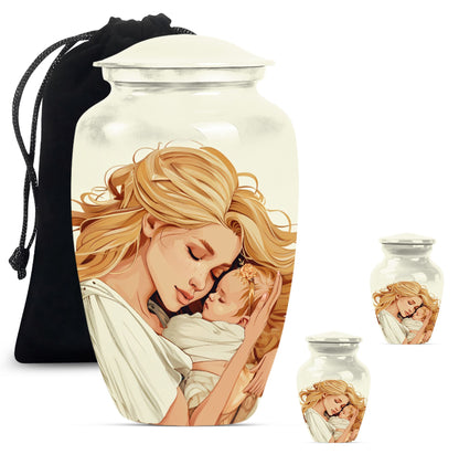 classic aluminum mother urn with personalization option.