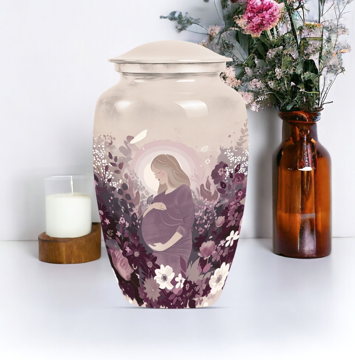  mother urn for burial, includes velvet pouch for ashes