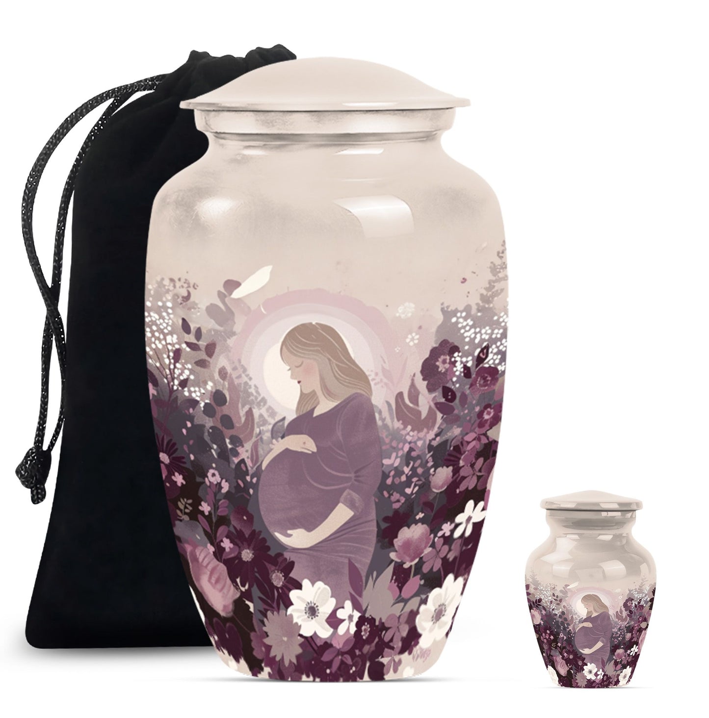  mother urn for burial, includes velvet pouch for ashes
