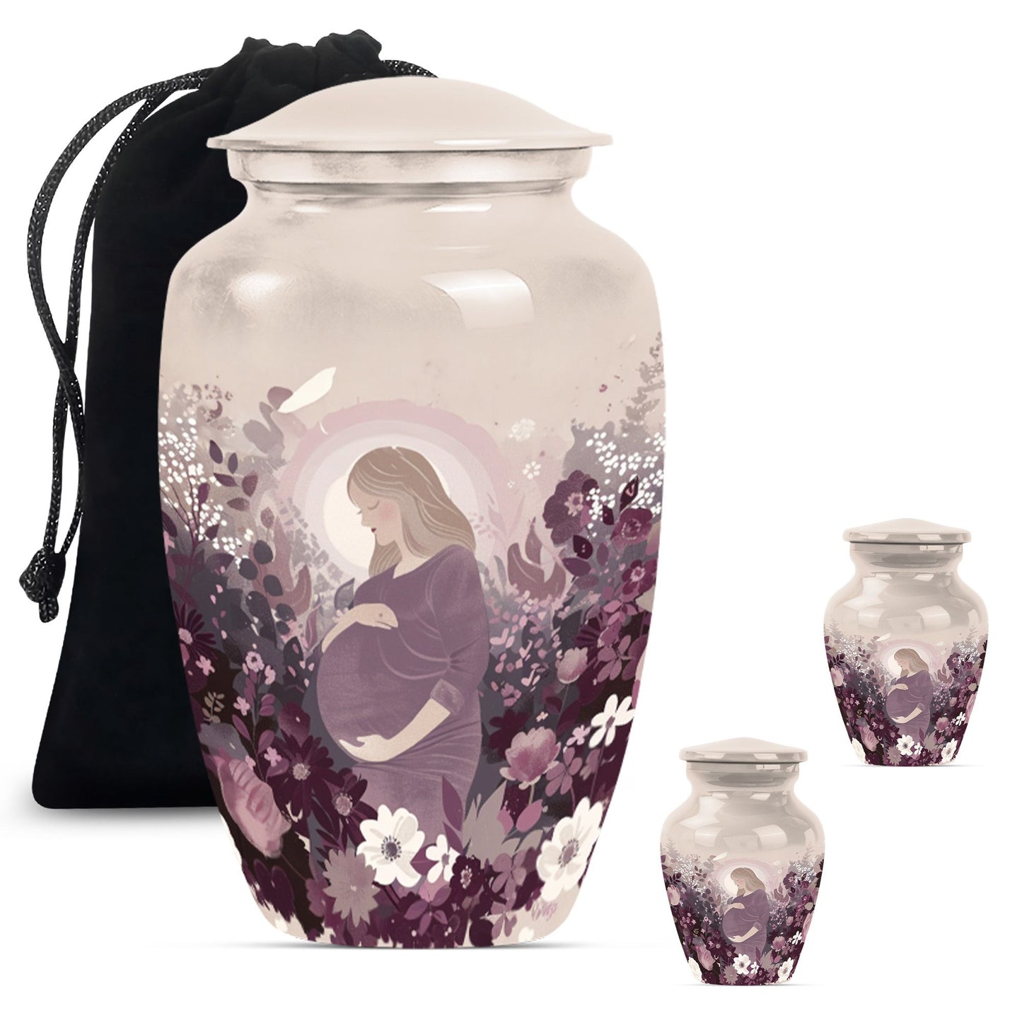  mother urn for burial, includes velvet pouch for ashes