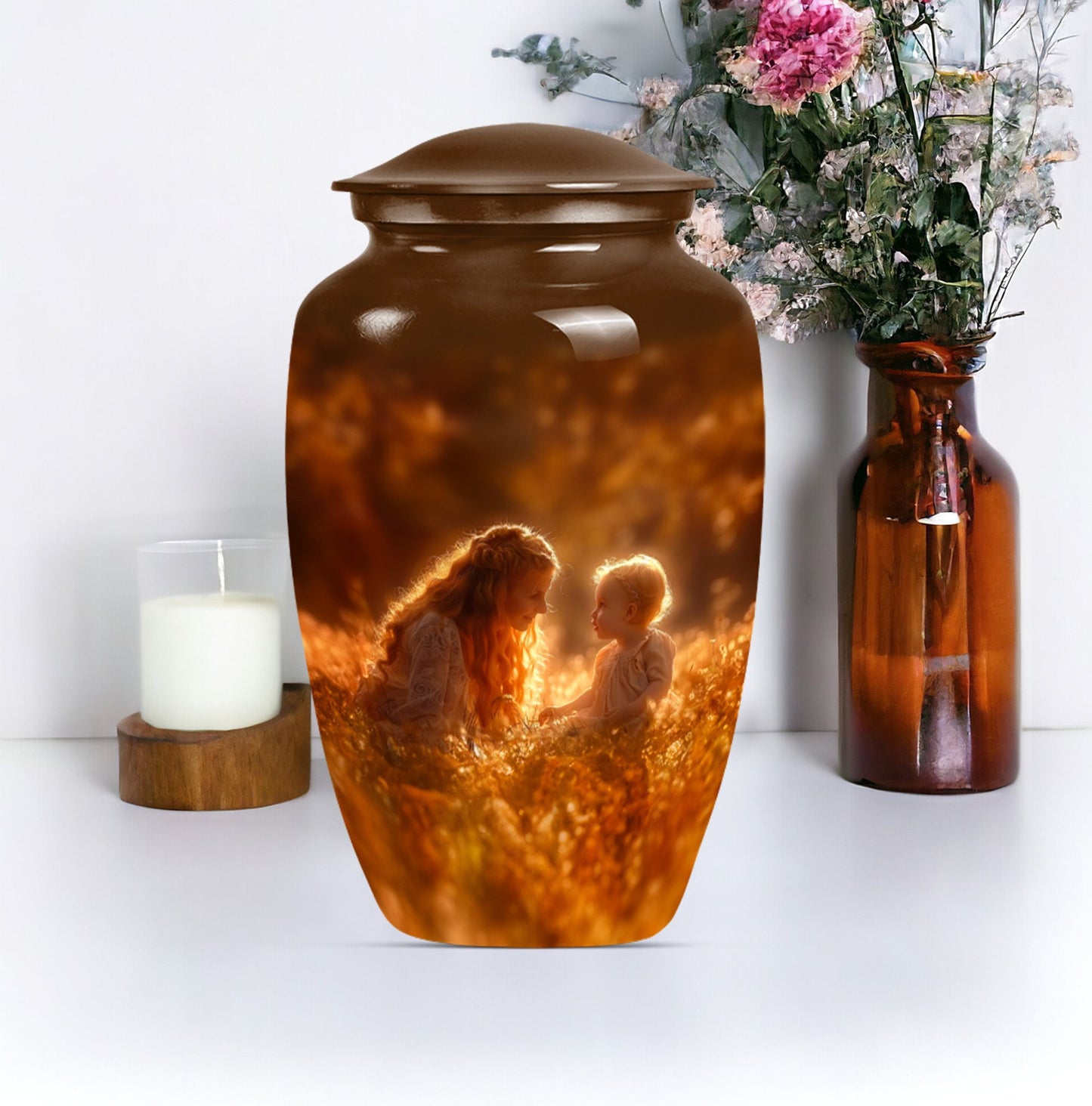Classic 10-inch aluminium mother urn, memorial urn for mom.