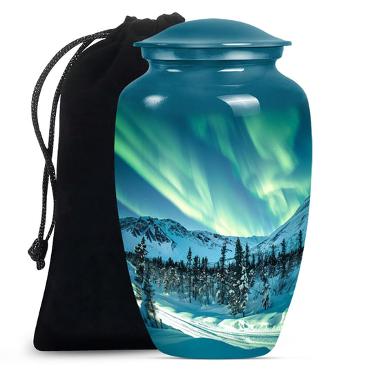 10-inch aluminium Northern Lights Urn for human ashes.