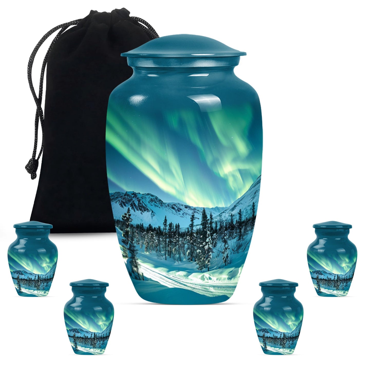 10-inch aluminium Northern Lights Urn for human ashes.