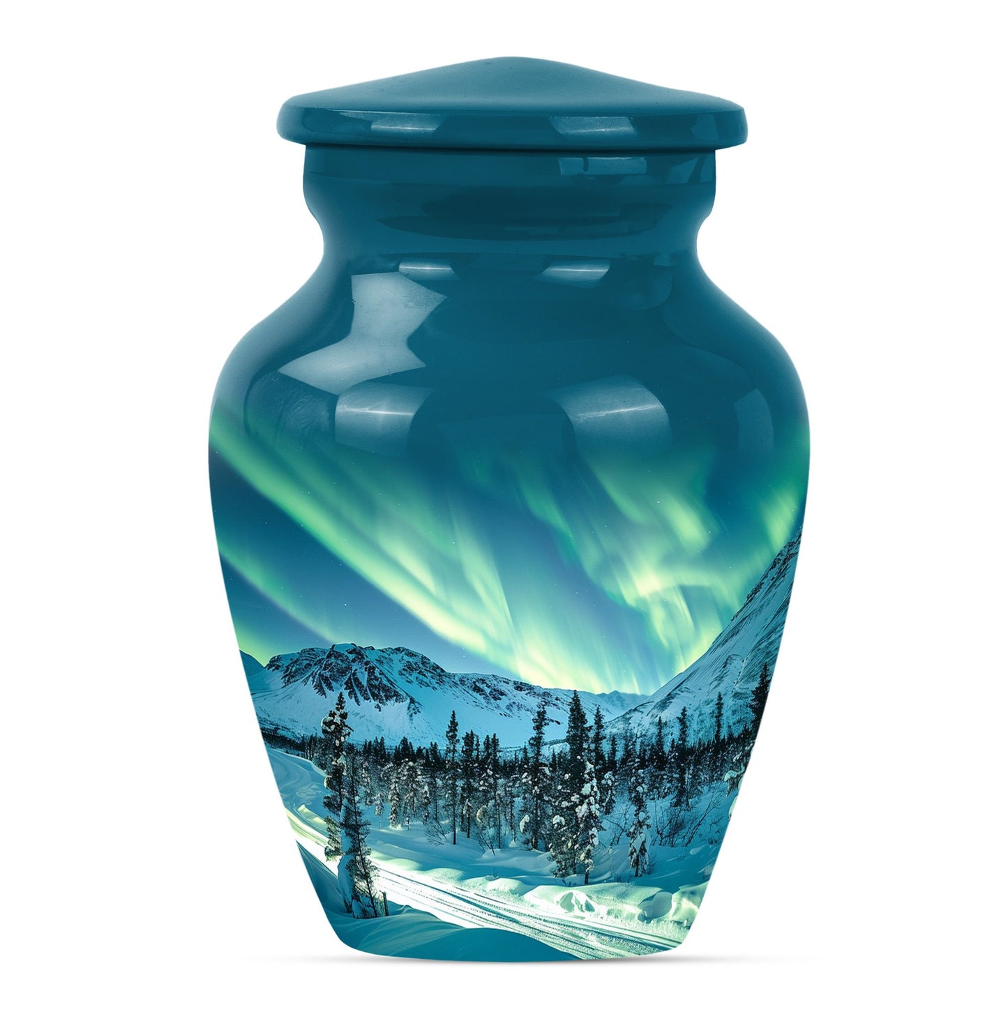 10-inch aluminium Northern Lights Urn for human ashes.