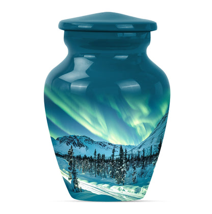10-inch aluminium Northern Lights Urn for human ashes.