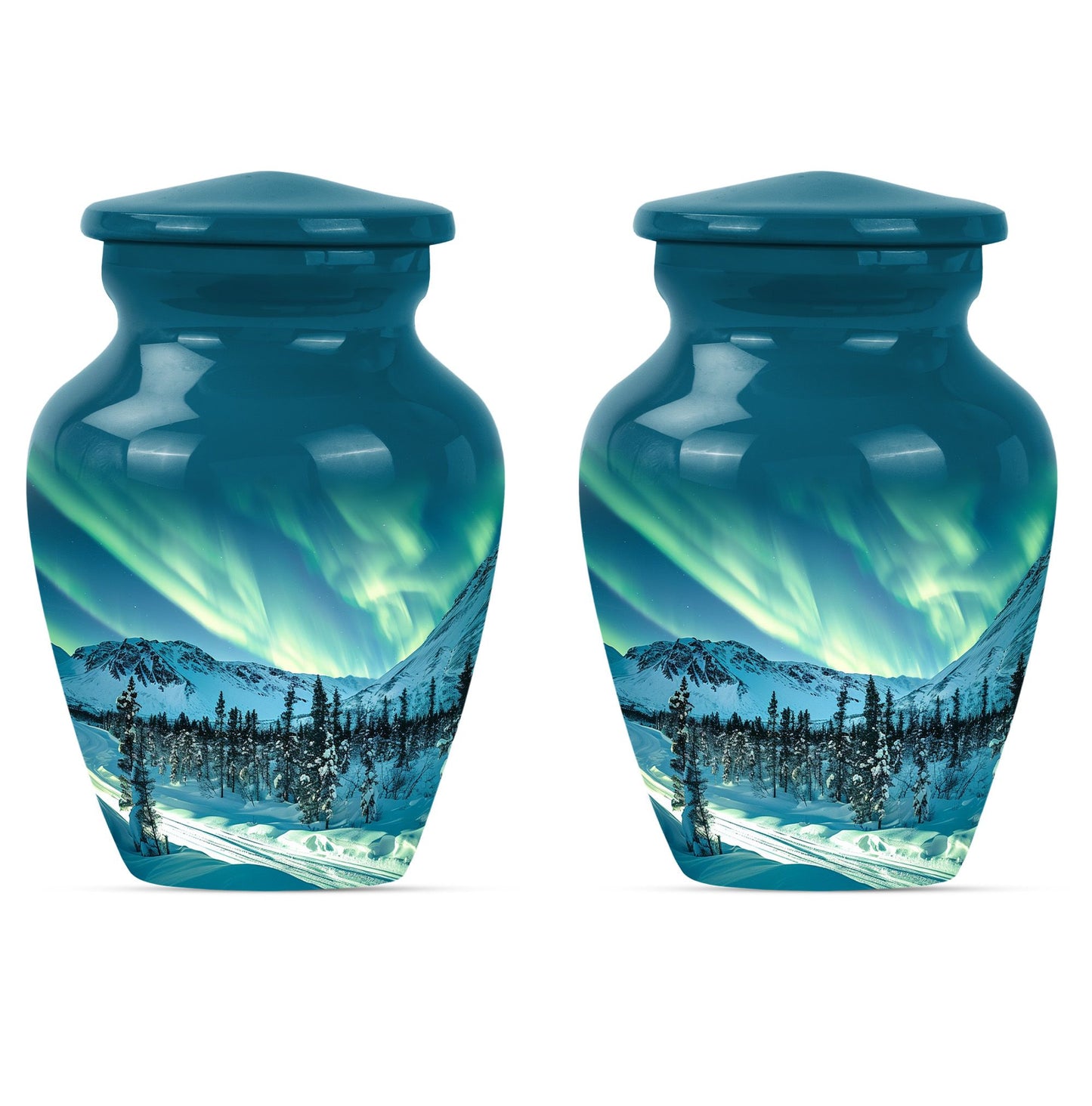 10-inch aluminium Northern Lights Urn for human ashes.