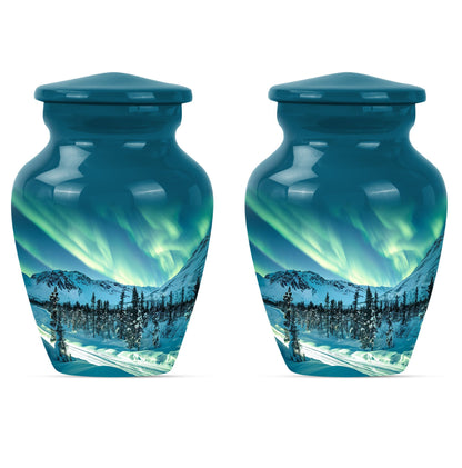 10-inch aluminium Northern Lights Urn for human ashes.