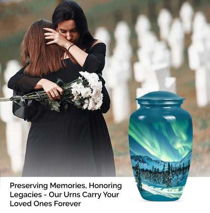 10-inch aluminium Northern Lights Urn for human ashes.