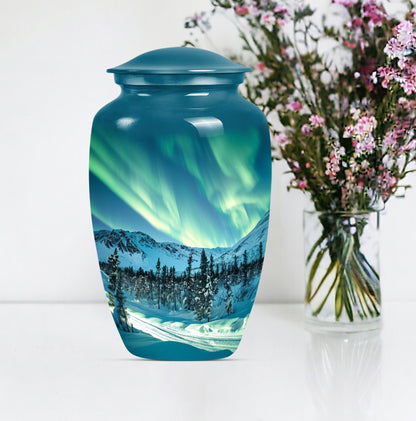 10-inch aluminium Northern Lights Urn for human ashes.