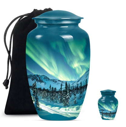 10-inch aluminium Northern Lights Urn for human ashes.