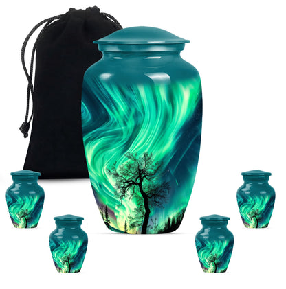 Abstract-designed Northern Lights Urn for ground burial.