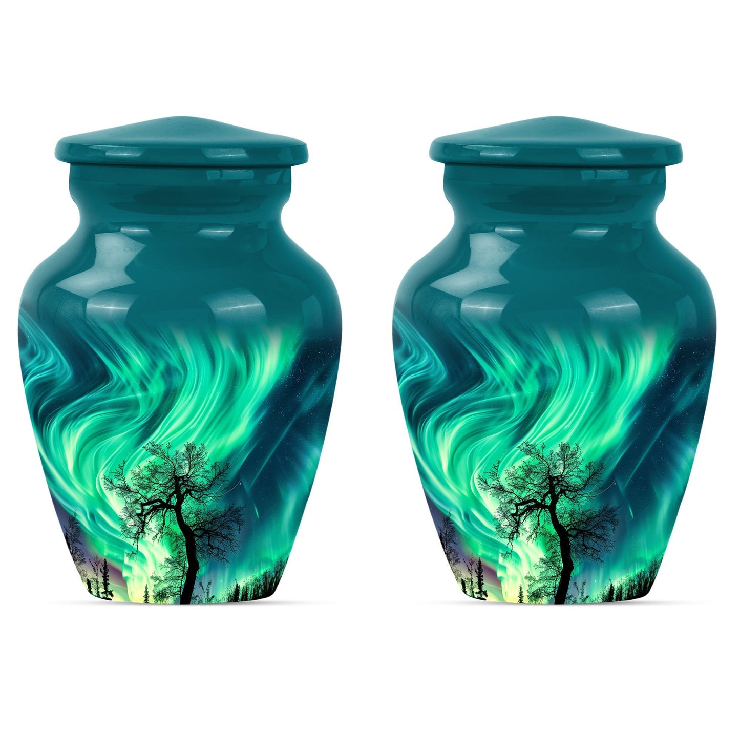 Abstract-designed Northern Lights Urn for ground burial.