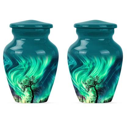 Abstract-designed Northern Lights Urn for ground burial.