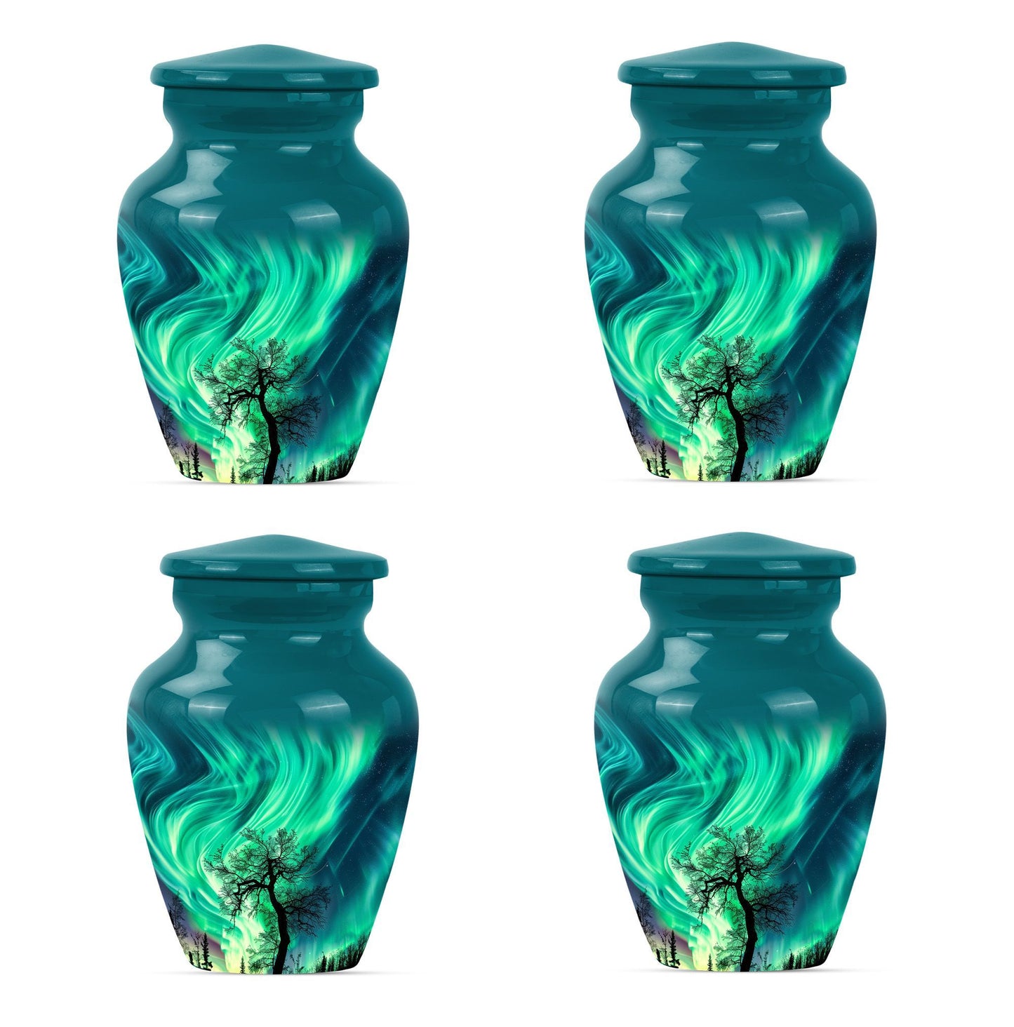 Abstract-designed Northern Lights Urn for ground burial.