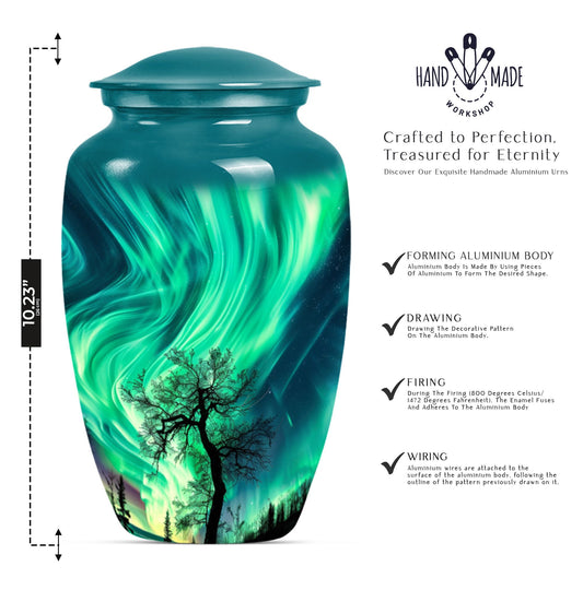 Abstract-designed Northern Lights Urn for ground burial.