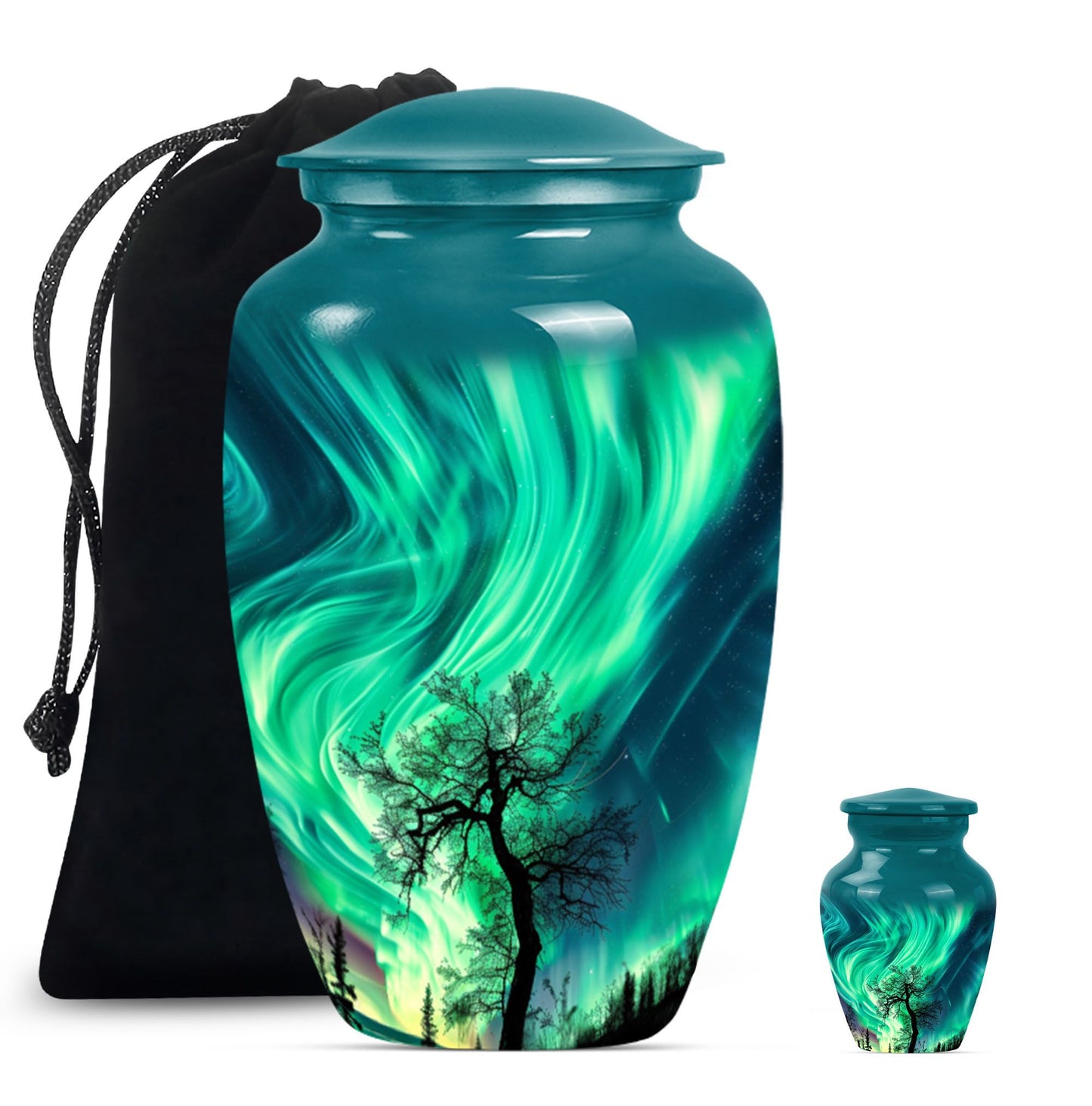 Abstract-designed Northern Lights Urn for ground burial.