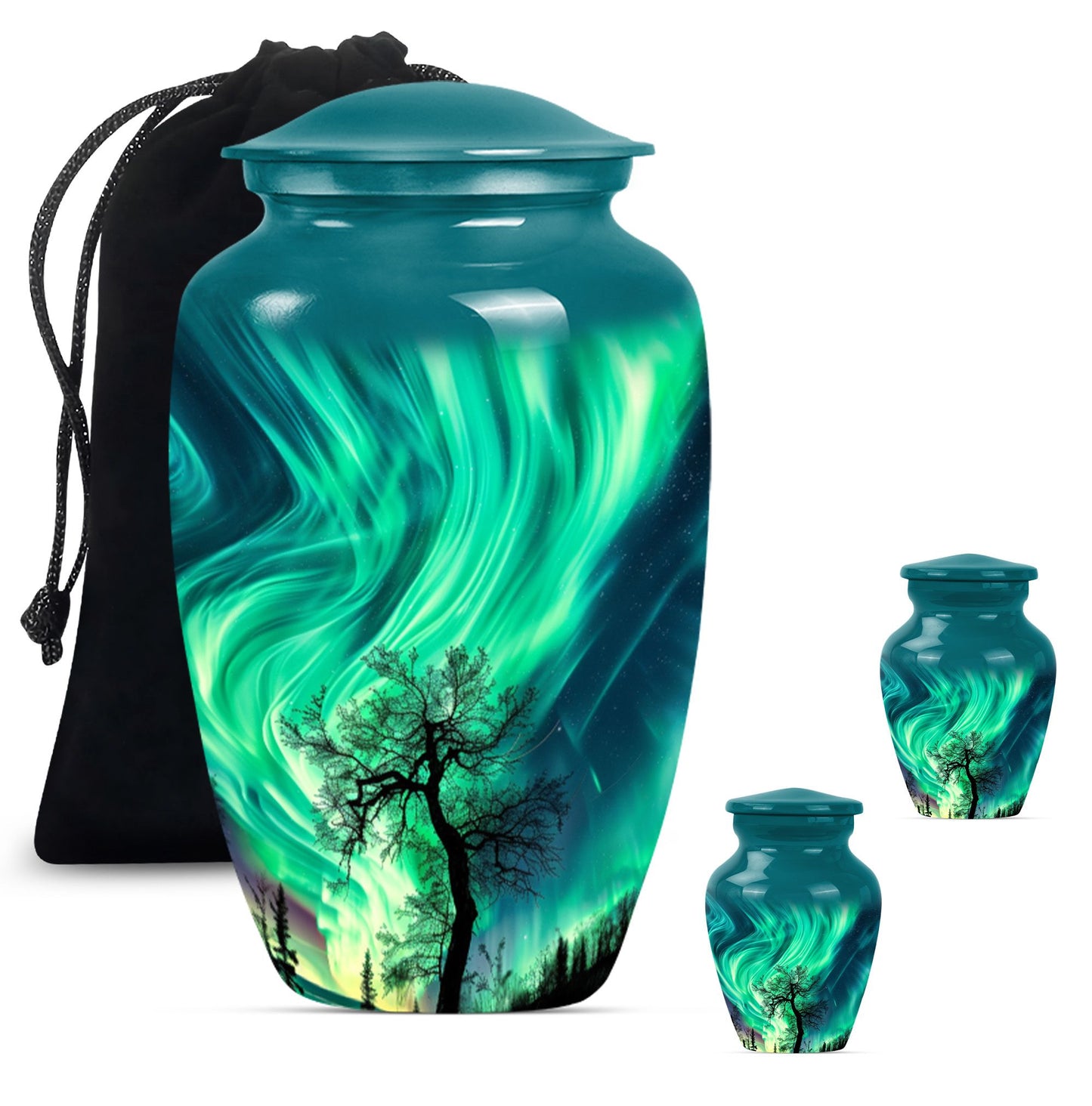 Abstract-designed Northern Lights Urn for ground burial.