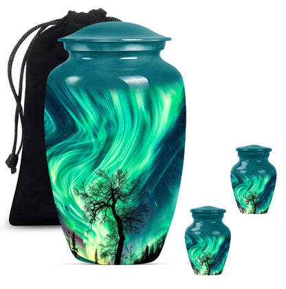Abstract-designed Northern Lights Urn for ground burial.