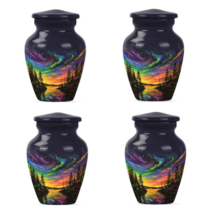 Classic 10-inch purple meadow design Northern Lights large cremation urn made of aluminium