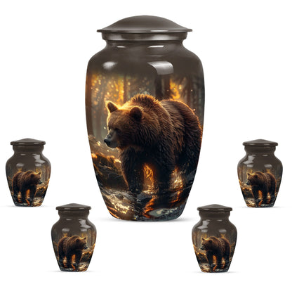 Large classic Bear Urn in Purple Meadow theme.