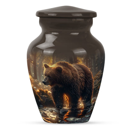 Large classic Bear Urn in Purple Meadow theme.