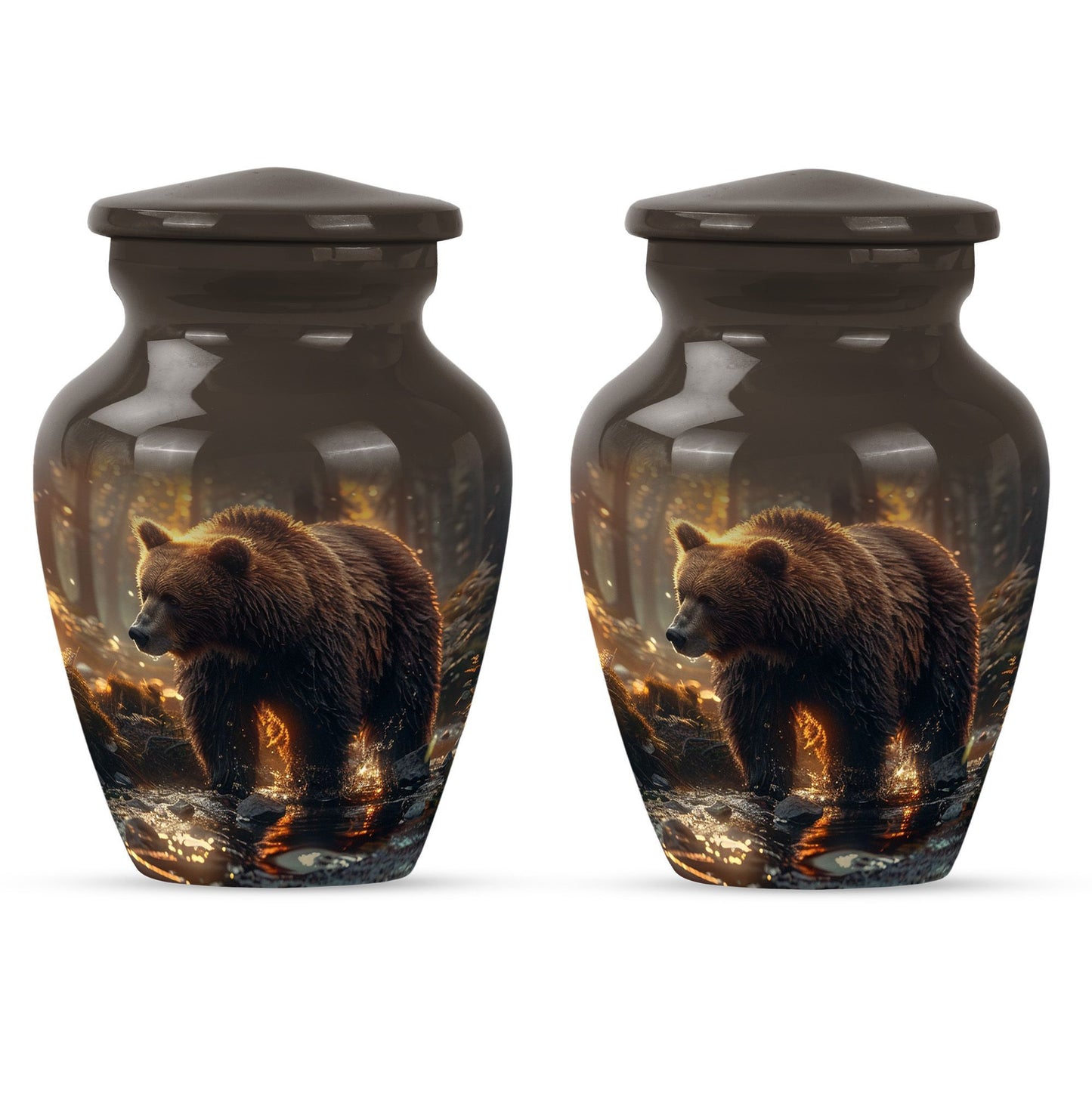 Large classic Bear Urn in Purple Meadow theme.