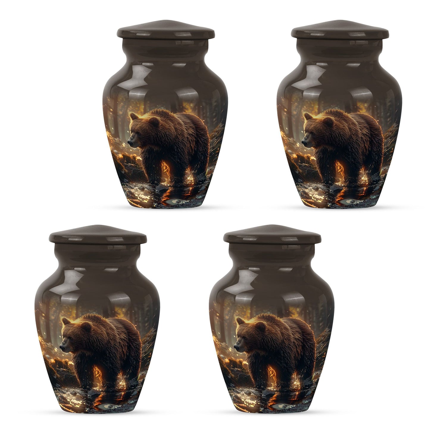 Large classic Bear Urn in Purple Meadow theme.