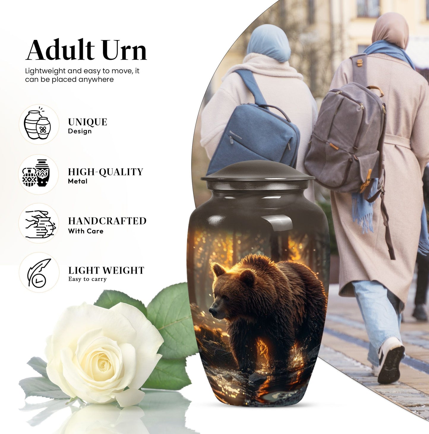Large classic Bear Urn in Purple Meadow theme.