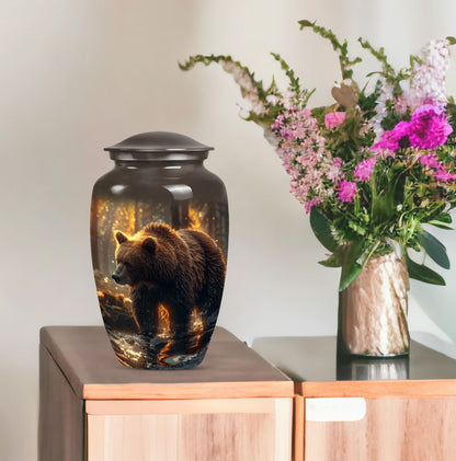 Large classic Bear Urn in Purple Meadow theme.